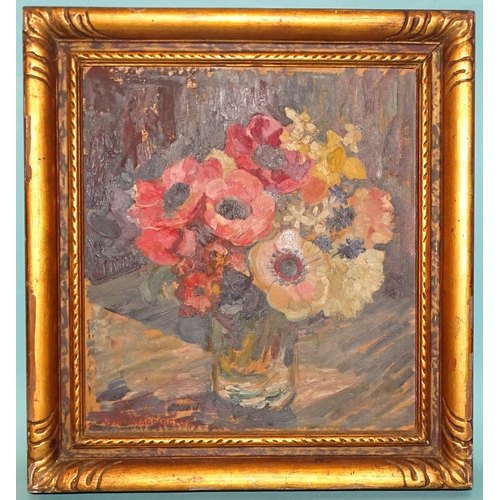 9 - Vera Waddington (1876-1954) STILL LIFE, VASE OF ANEMONIES Signed oil on board, 29 x 27cm, together w... 