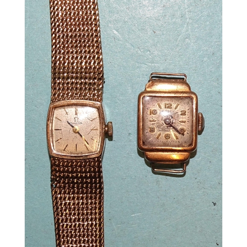 302 - Omega, a lady's 9ct-gold-cased wrist watch on integral 9ct gold Milanese bracelet, (movement seized,... 