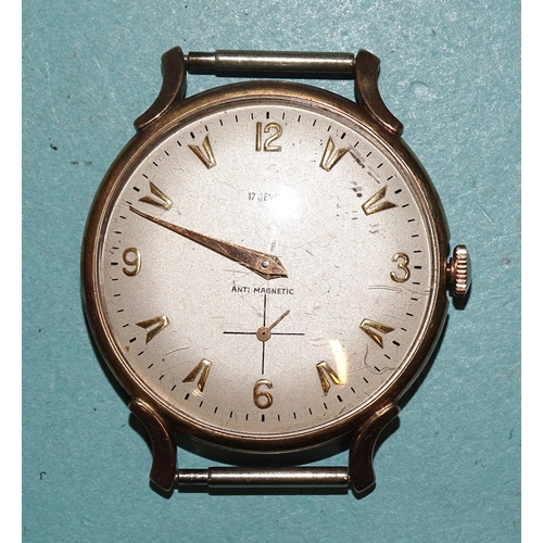 303 - J W Benson Ltd, a 1950's gentleman's wrist watch, the silvered dial with Arabic and dart numerals an... 