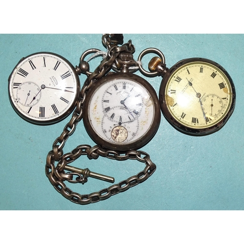 307 - Rohrer, Plymouth, a silver-cased key-wind open-faced pocket watch, (not working), on silver watch ch... 