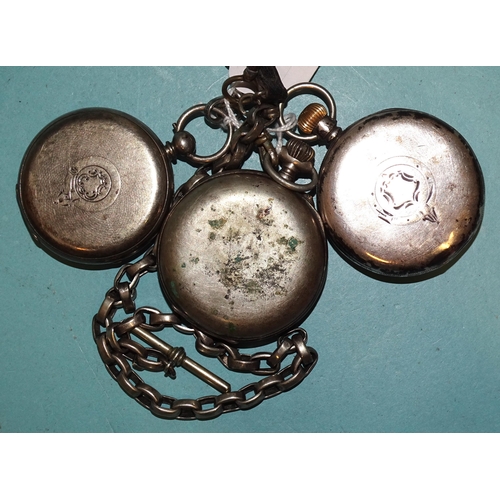 307 - Rohrer, Plymouth, a silver-cased key-wind open-faced pocket watch, (not working), on silver watch ch... 