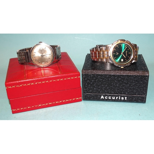 308 - A gent's Accurist Quartz Analogue wrist watch, boxed with spare links, (working), a Tusal Incabloc A... 