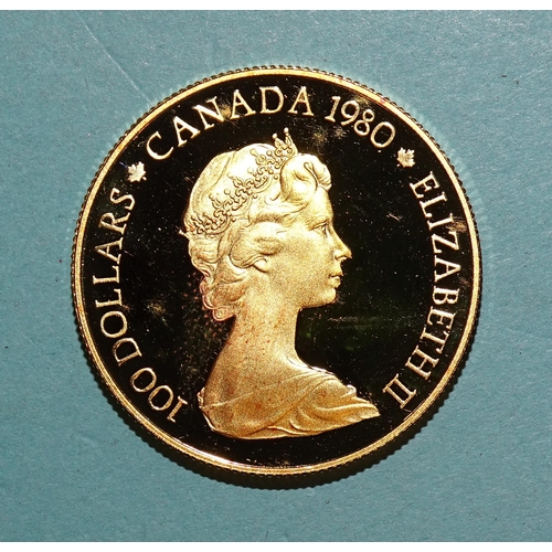 321 - Canada, Elizabeth II, a 1980 100-dollar gold coin marking the Centenary of the Transfer of the Major... 