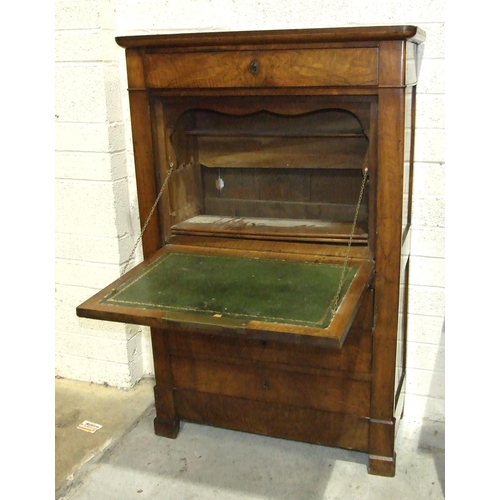 55 - A 19th century Continental walnut secrétaire à abattant fitted with drawer above drop-... 