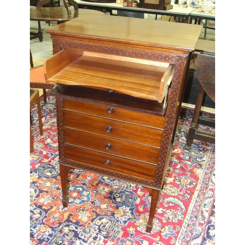 49 - An Edwardian mahogany music cabinet with six drop-down doors, 54cm wide, 95cm high, an Edwardian oct... 