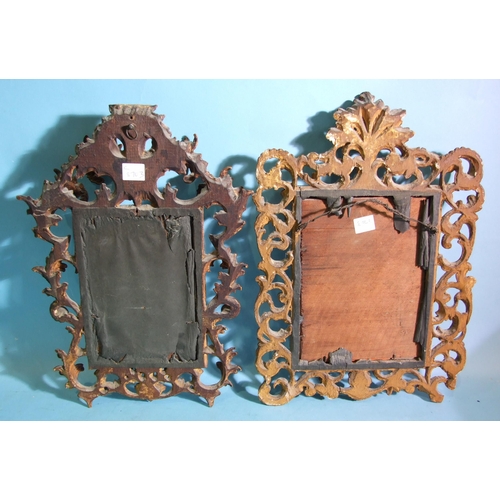 77 - Two 19th century giltwood-framed wall mirrors, each with pierced scrolling foliate frame enclosing a... 