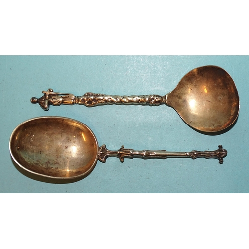 337 - Two 18th century Dutch silver-gilt spoons, each with cast handle and engraved bowls, bearing inscrip... 