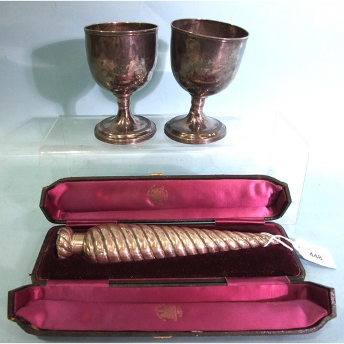 448 - A pair of George III silver goblets, 12cm high, London 1810, (1 a/f), maker T.W, total weight 10.8oz... 