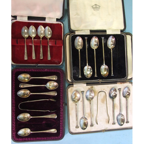 454 - A cased set of six silver coffee spoons, Sheffield 1926, maker RF Mosley & Co, together with thr... 