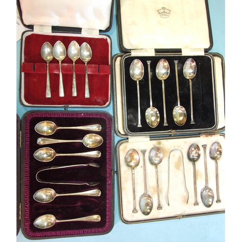 454 - A cased set of six silver coffee spoons, Sheffield 1926, maker RF Mosley & Co, together with thr... 