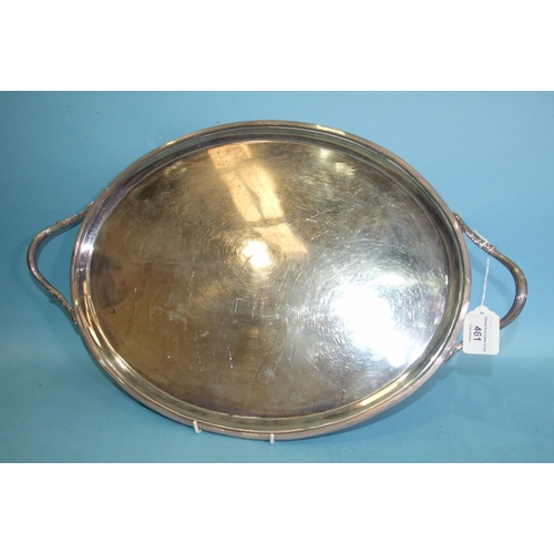 461 - A George V silver oval two-handled tray with reeded rim and handles, 55 x 35cm, Sheffield 1919, make... 