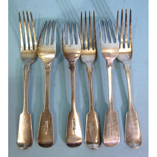 470 - A set of six Victorian silver table forks, Glasgow 1870, maker George O'Neill, ___14oz, (6).... 