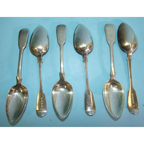 471 - A set of six Victorian silver dessert spoons, London 1843, maker John James Whiting, ___9oz.... 