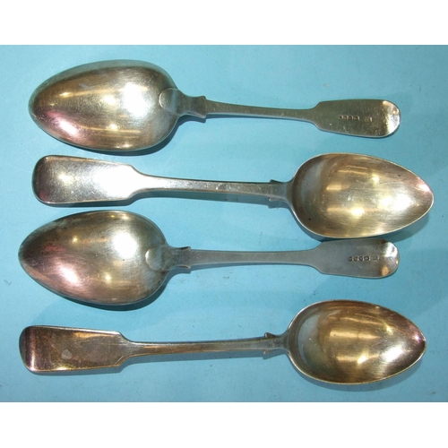 475 - A George IV silver tablespoon, London 1823, maker Hyam Hyams, a William IV tablespoon, London 1833, ... 