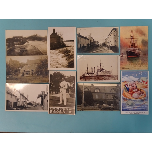 137 - A small collection of 35 postcards, including two of the 1929 flood in Lyng, Somerset, other RPs of ... 