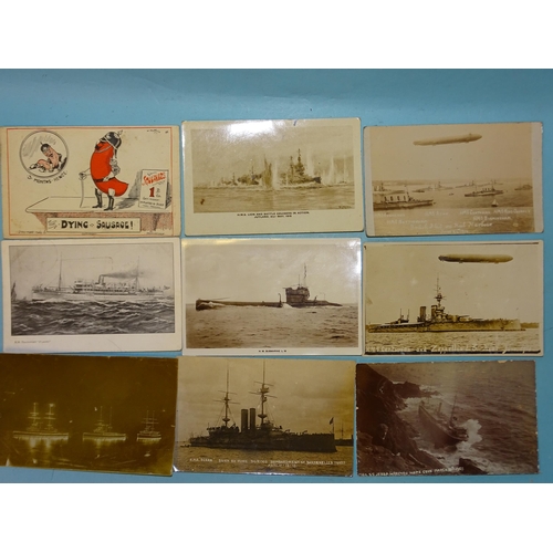 145 - Approximately 72 postcards of ships and military, including two of Kiel, June 1914, with Zeppelins, ... 