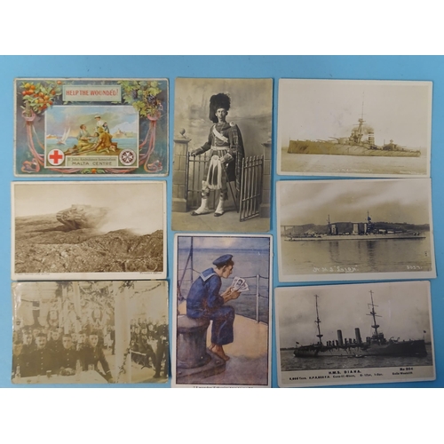 145 - Approximately 72 postcards of ships and military, including two of Kiel, June 1914, with Zeppelins, ... 