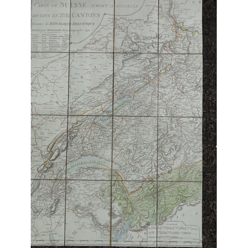 182 - Carte de Suisse Suivant Sa Nouvelle Division en XVIII Cantons...... Dressé par H Mallet 1798,... 