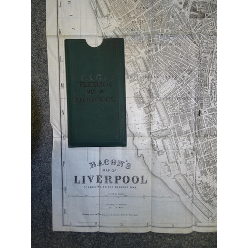 183 - Bacon's Map of Liverpool, pocket map printed of stiffened cloth, in slip case marked 