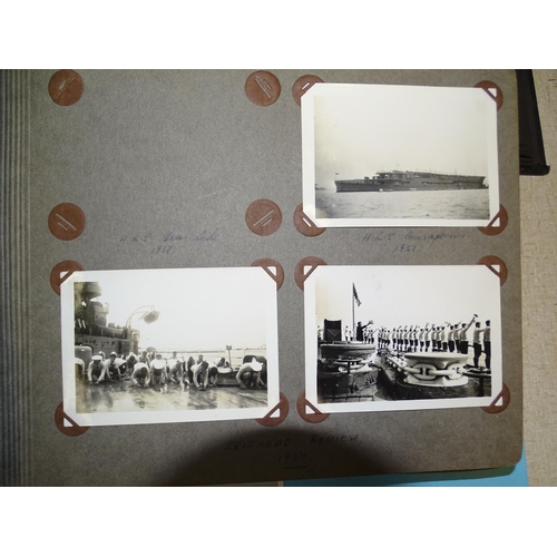 187 - Three photograph albums 1930-1950's, many small snaps and some larger photographs of RN ships and su... 