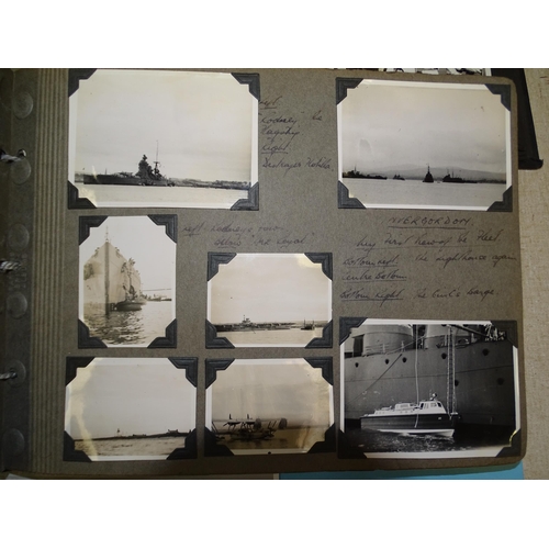 187 - Three photograph albums 1930-1950's, many small snaps and some larger photographs of RN ships and su... 