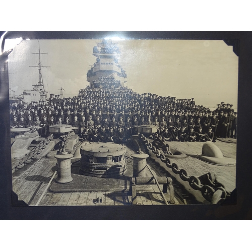 188 - An album of approximately 85 photographs of Royal Navy ships and personnel, WWI, WWII and later.... 