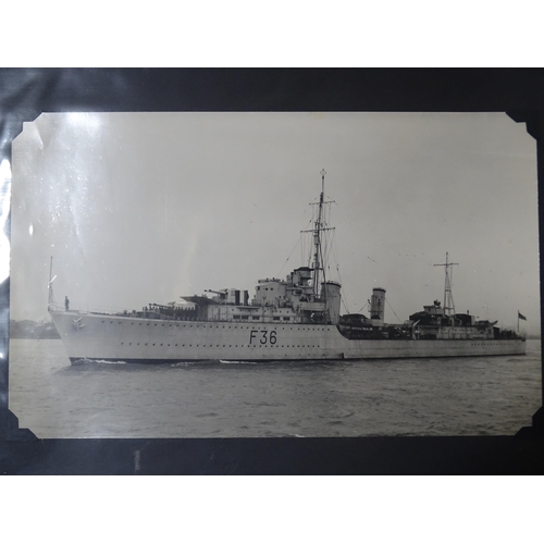 188 - An album of approximately 85 photographs of Royal Navy ships and personnel, WWI, WWII and later.... 