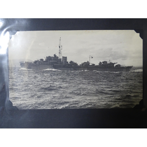 188 - An album of approximately 85 photographs of Royal Navy ships and personnel, WWI, WWII and later.... 