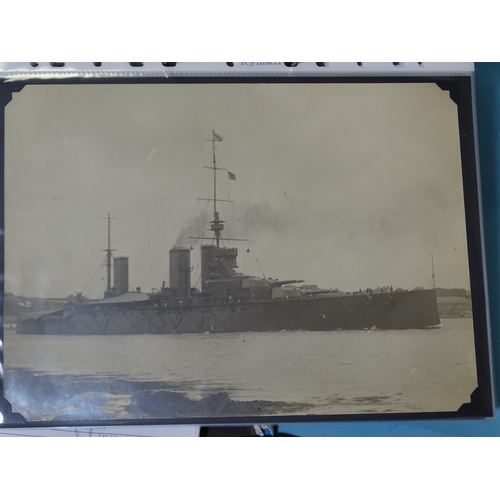 188 - An album of approximately 85 photographs of Royal Navy ships and personnel, WWI, WWII and later.... 