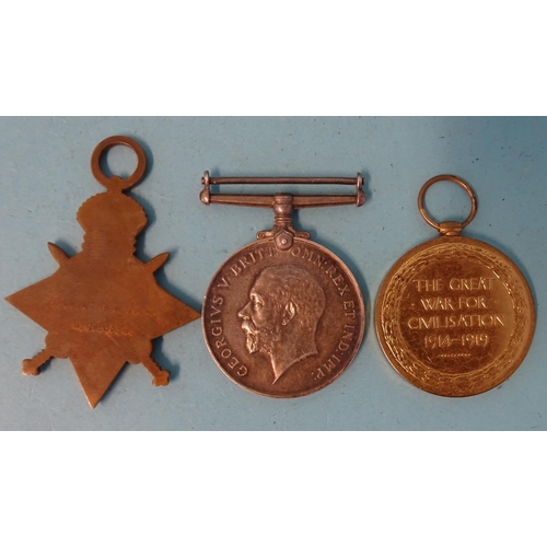 209 - A WWI trio awarded to 2. Lieut R. Jesson, N. Staffs Regt: 1914-15 Star, British War and Victory meda... 