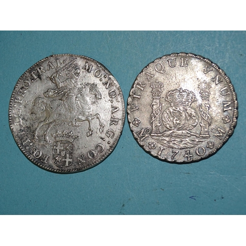 212 - A 1742 Netherlands Utrecht silver Ducaton, 32.1g and a 1740 Mexico 8-Reales, 25.8g, (2).... 