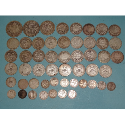 213 - A small collection of pre-1920 silver British coinage, 230g.