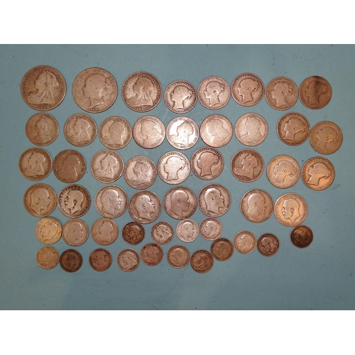 213 - A small collection of pre-1920 silver British coinage, 230g.