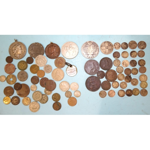 220 - A small collection of British and foreign coins, including Marie Theresia thaler, pre-1919 silver, e... 