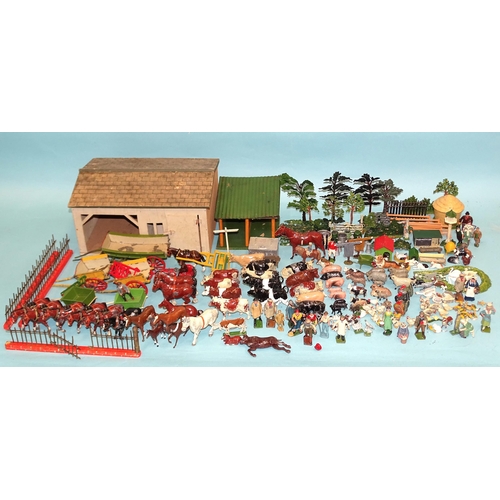 265 - Britains, Farm Set and other manufacturers, a quantity of lead farm animals, figures and carts, etc,... 