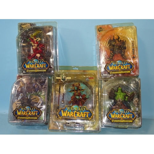 269 - Five World of Warcraft action figures: Valeera Sanguinar, Spocket Gyrospring, Undead Warlock, Tharga... 