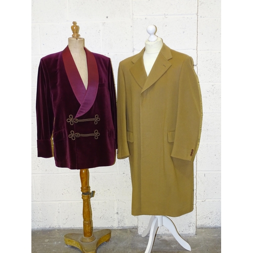 306 - A GD Goulding, Saville Row and St Albans, maroon velvet smoking jacket with braid frogging and satin... 