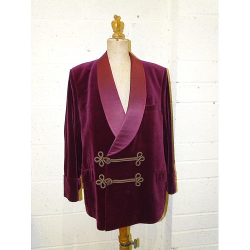 306 - A GD Goulding, Saville Row and St Albans, maroon velvet smoking jacket with braid frogging and satin... 