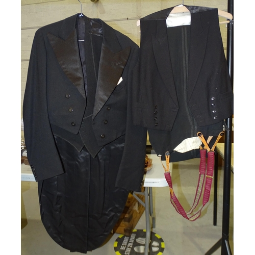 310 - A gent's tail suit with two waistcoats, (black wool), a Hardy Amies three-piece suit, an army jacket... 