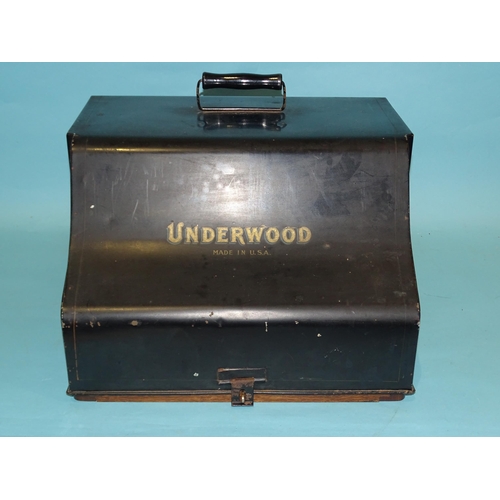 317 - An Underwood Standard Typewriter No.5, with Rexine (a/f) and tinplate covers.