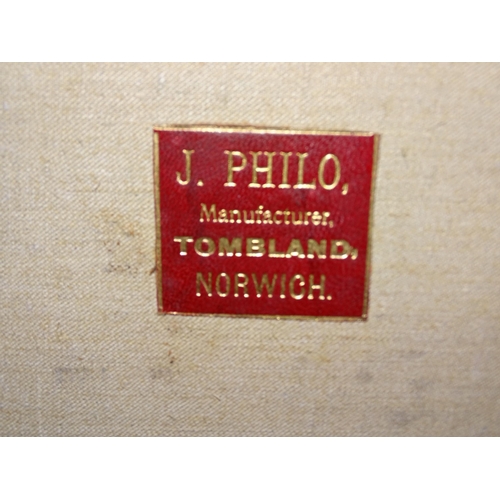 320 - A leather suitcase by J Philo, Norwich, with remains of railway labels, 62 x 42 x 20cm.... 