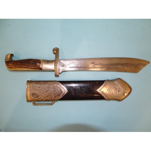 344 - Carl Eickhorn, a WWII German Rad Hewer enlisted man's dagger, stag horn grips with stylised eagle's ... 