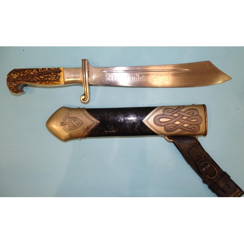 346 - Carl Eickhorn, a WWII German Rad Hewer 1st pattern dagger with full stag grip, stamped below grip FU... 