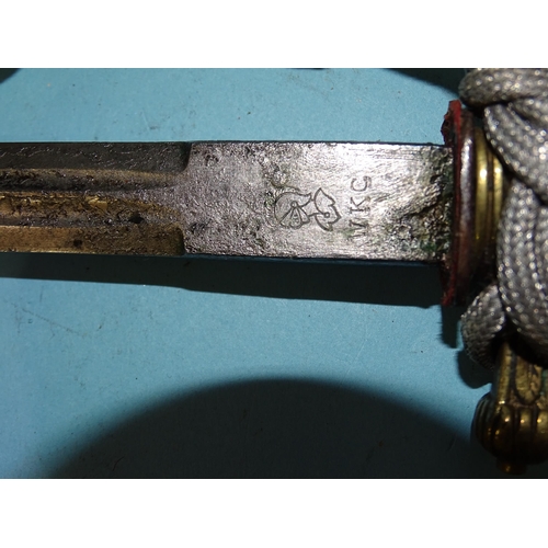 356 - A WWII German Kriegsmarine officer's dress sword by E & F Horster, Solingen, with white celluloi... 