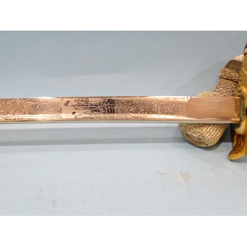 356 - A WWII German Kriegsmarine officer's dress sword by E & F Horster, Solingen, with white celluloi... 