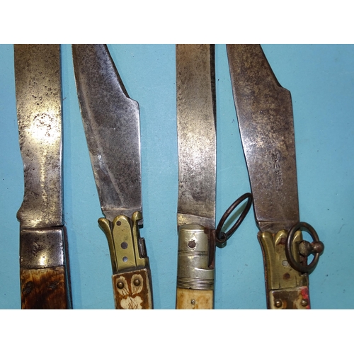 364 - Two Spanish knives with brass and stained bone handles, with two other knives, (4).