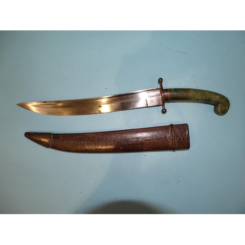 365 - A dagger with ball-finialled hilt and 'jade' stone grip, the 25cm curved single-fullered blade in le... 