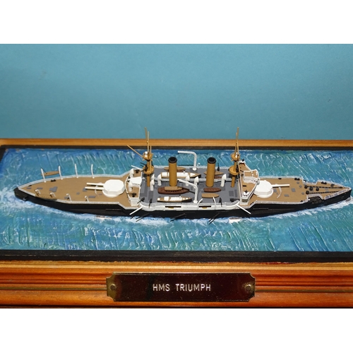 373 - Two waterline models of battleships: HMS Triumph, case 28cm long and HMS Tiger, case 43cm long, (2).... 