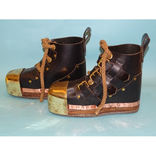 396 - A pair of refurbished Siebe Gorman standard diving boots, black leather with brass toe caps, lead an... 