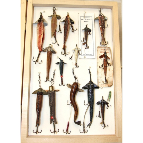 406 - A collection of approximately 70 lures, baits and minnows, including examples by Hardy, Farlows, Hat... 